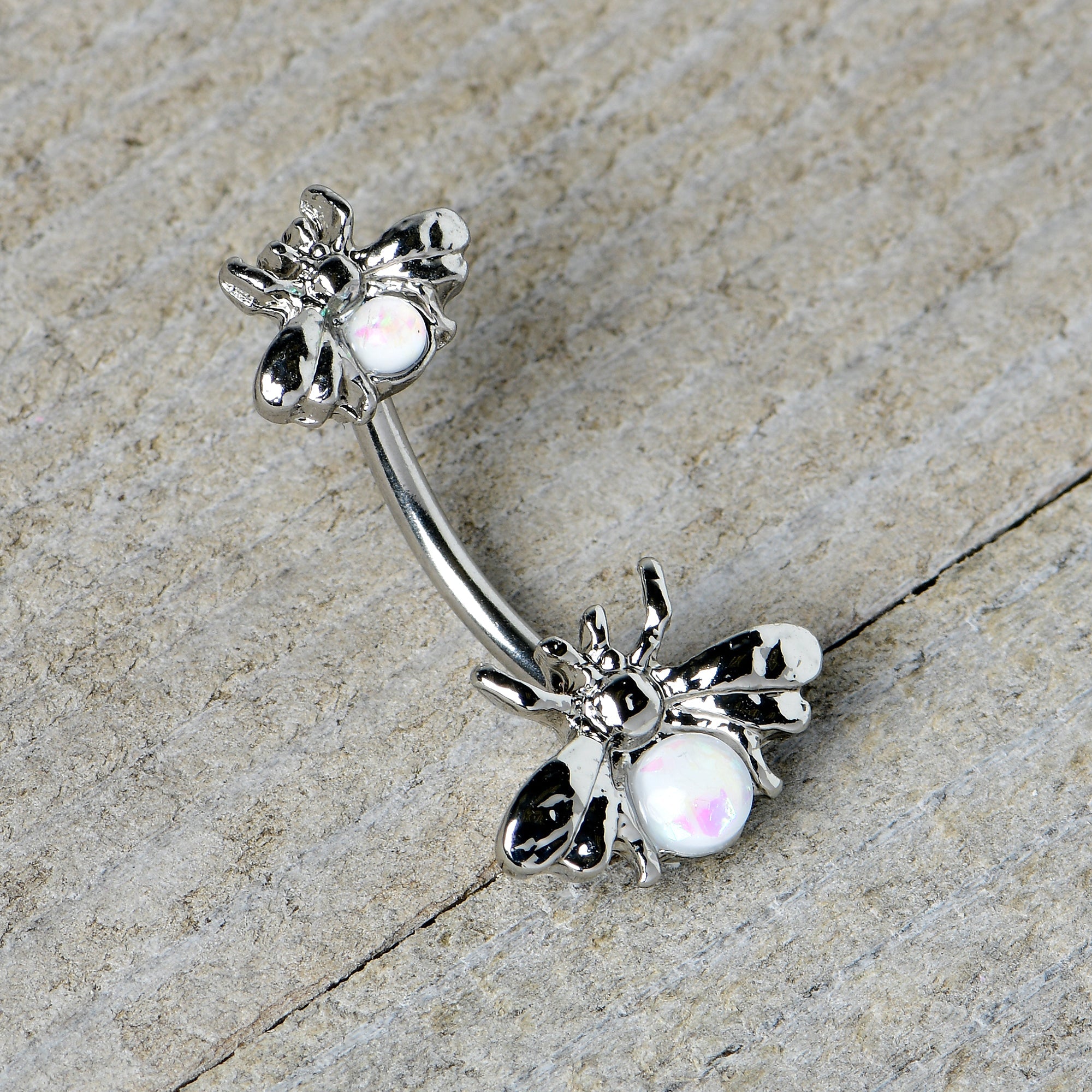 BodyCandy White Opalescent Bees Beautiful Insect Double Mount Belly Ring — alternative angle