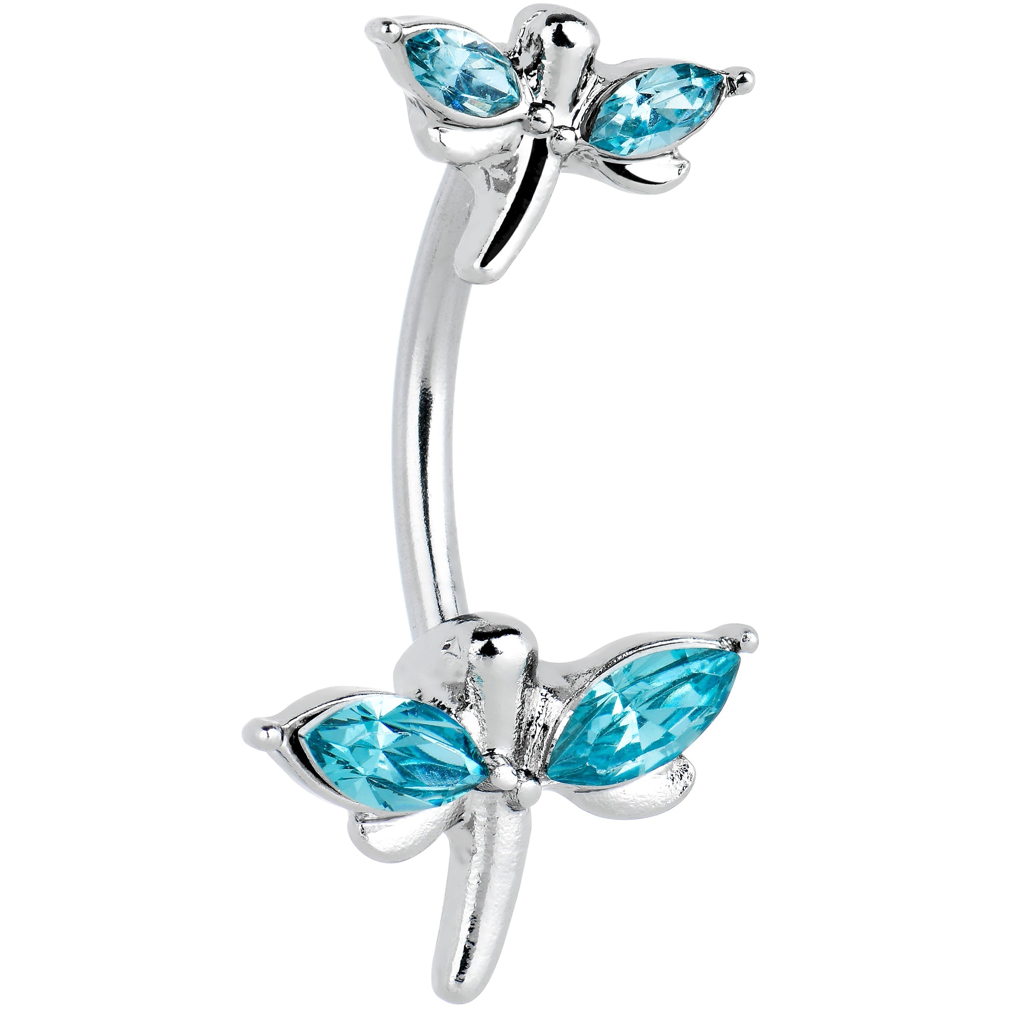 BodyCandy Blue Gem Simple Stylized Dragonfly Double Mount Belly Ring — main product shot