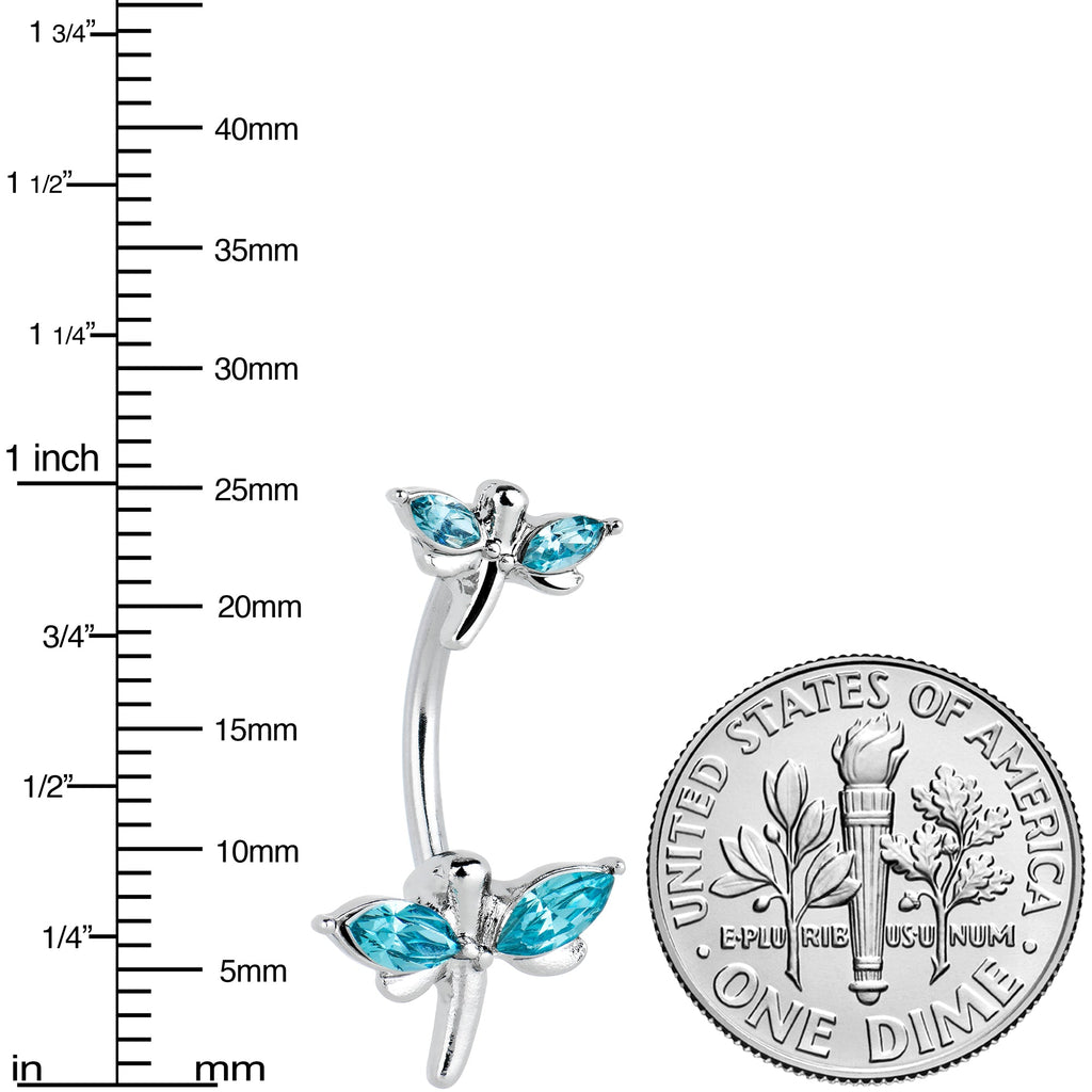 BodyCandy Blue Gem Simple Stylized Dragonfly Double Mount Belly Ring — lifestyle context
