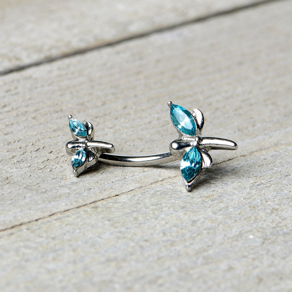 BodyCandy Blue Gem Simple Stylized Dragonfly Double Mount Belly Ring — back view