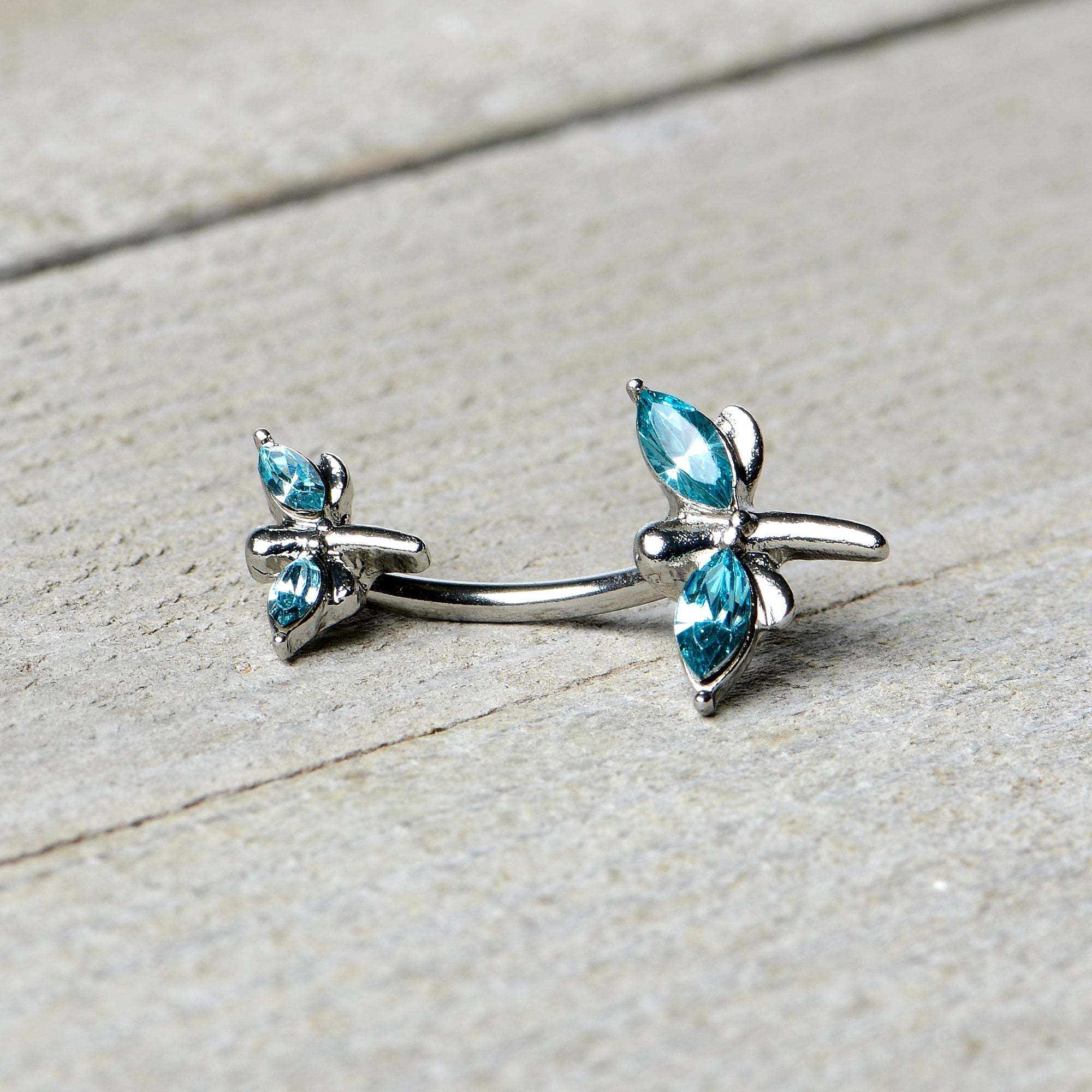BodyCandy Blue Gem Simple Stylized Dragonfly Double Mount Belly Ring — back view