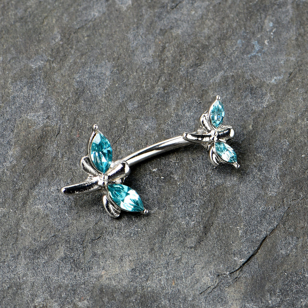 BodyCandy Blue Gem Simple Stylized Dragonfly Double Mount Belly Ring — alternative angle