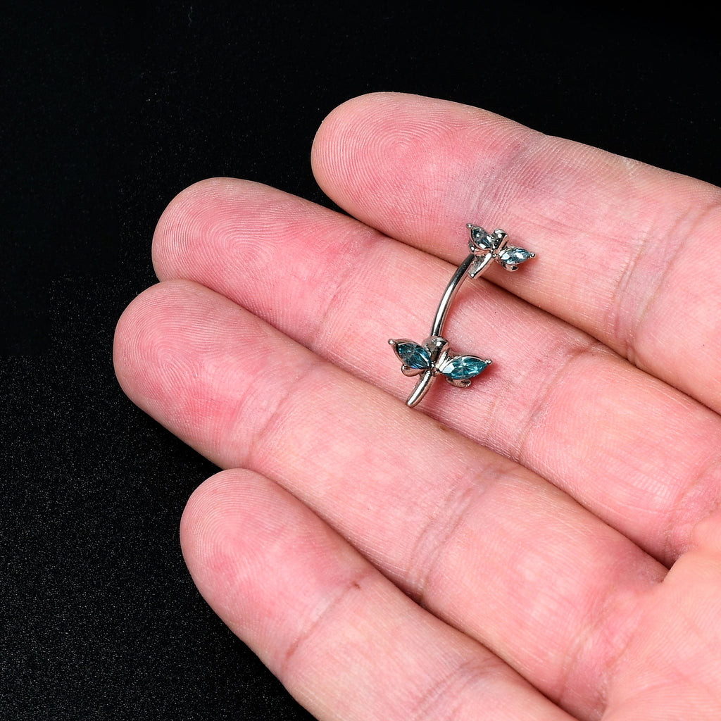 BodyCandy Blue Gem Simple Stylized Dragonfly Double Mount Belly Ring — in-use photo