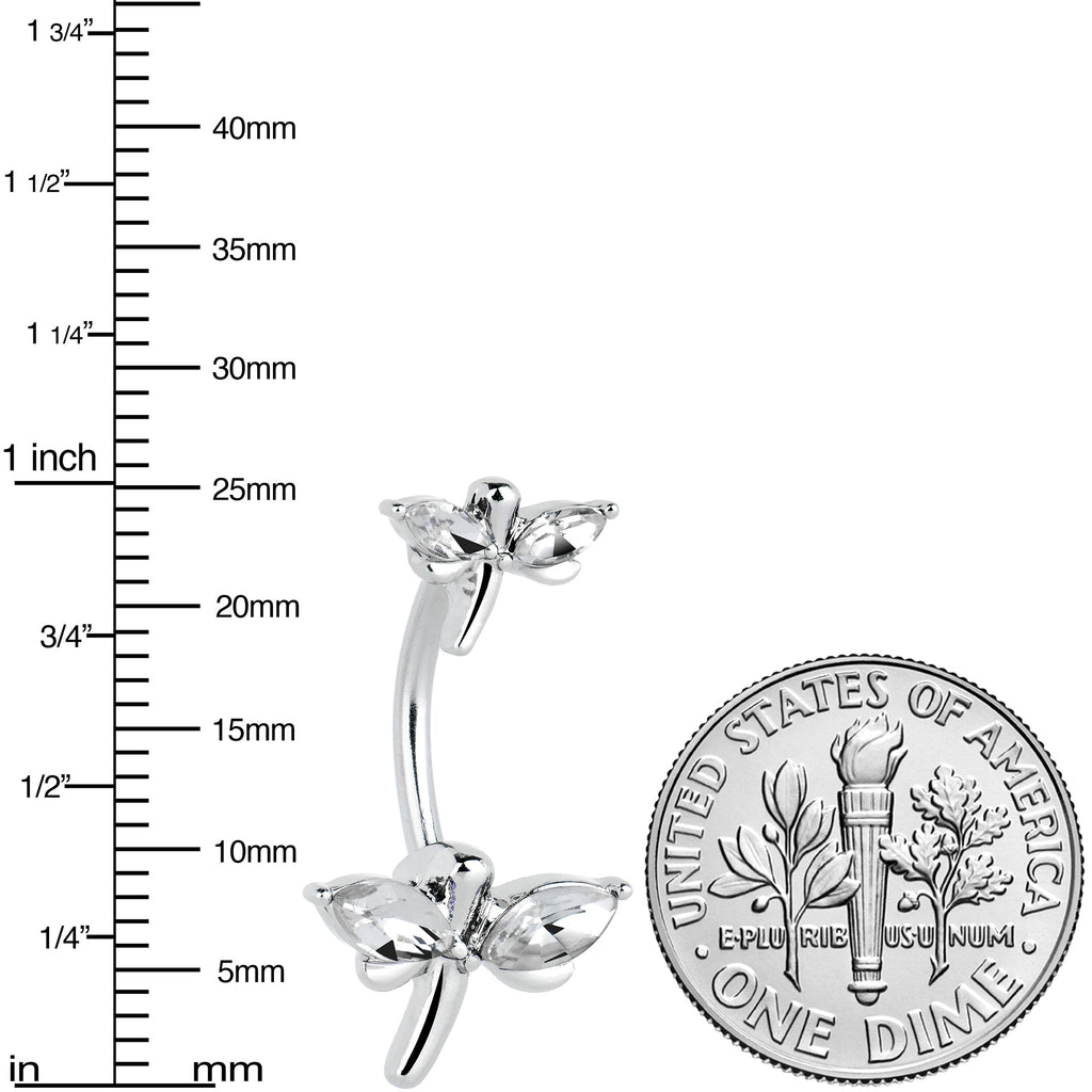 BodyCandy Clear Gem Simple Stylized Dragonfly Double Mount Belly Ring — lifestyle context