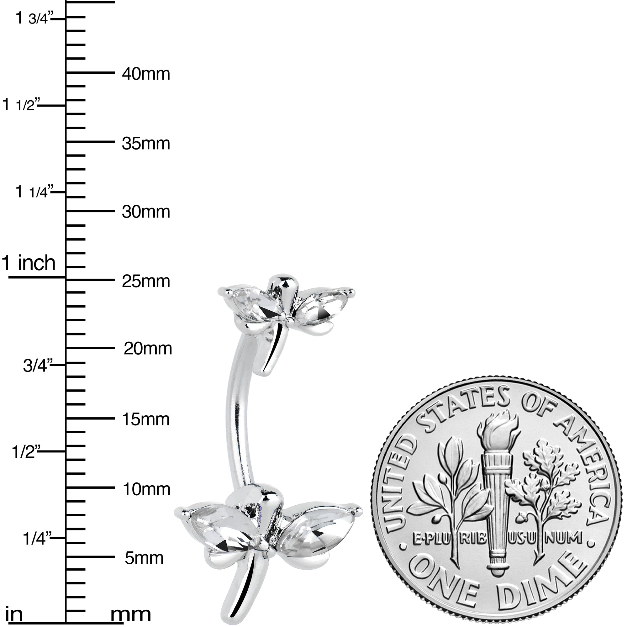 BodyCandy Clear Gem Simple Stylized Dragonfly Double Mount Belly Ring — lifestyle context