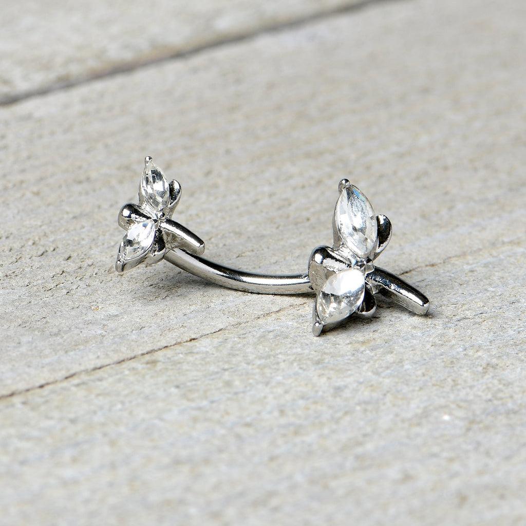 BodyCandy Clear Gem Simple Stylized Dragonfly Double Mount Belly Ring — back view