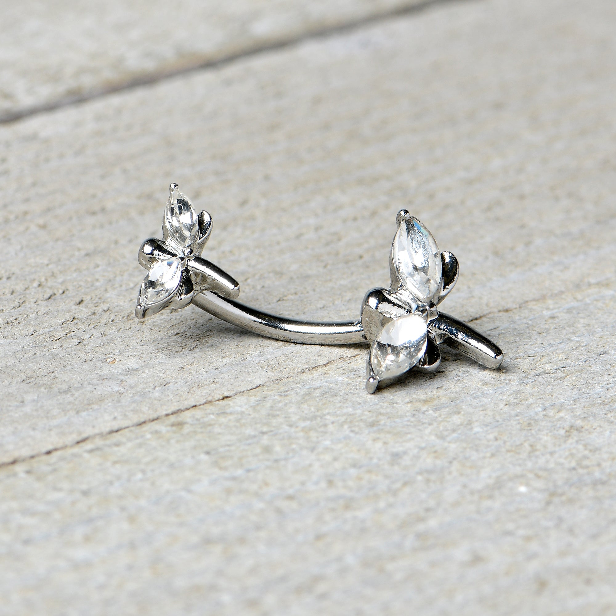 BodyCandy Clear Gem Simple Stylized Dragonfly Double Mount Belly Ring — back view