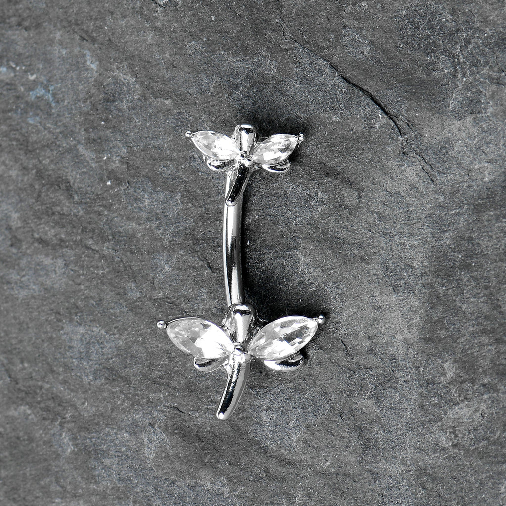 BodyCandy Clear Gem Simple Stylized Dragonfly Double Mount Belly Ring — alternative angle
