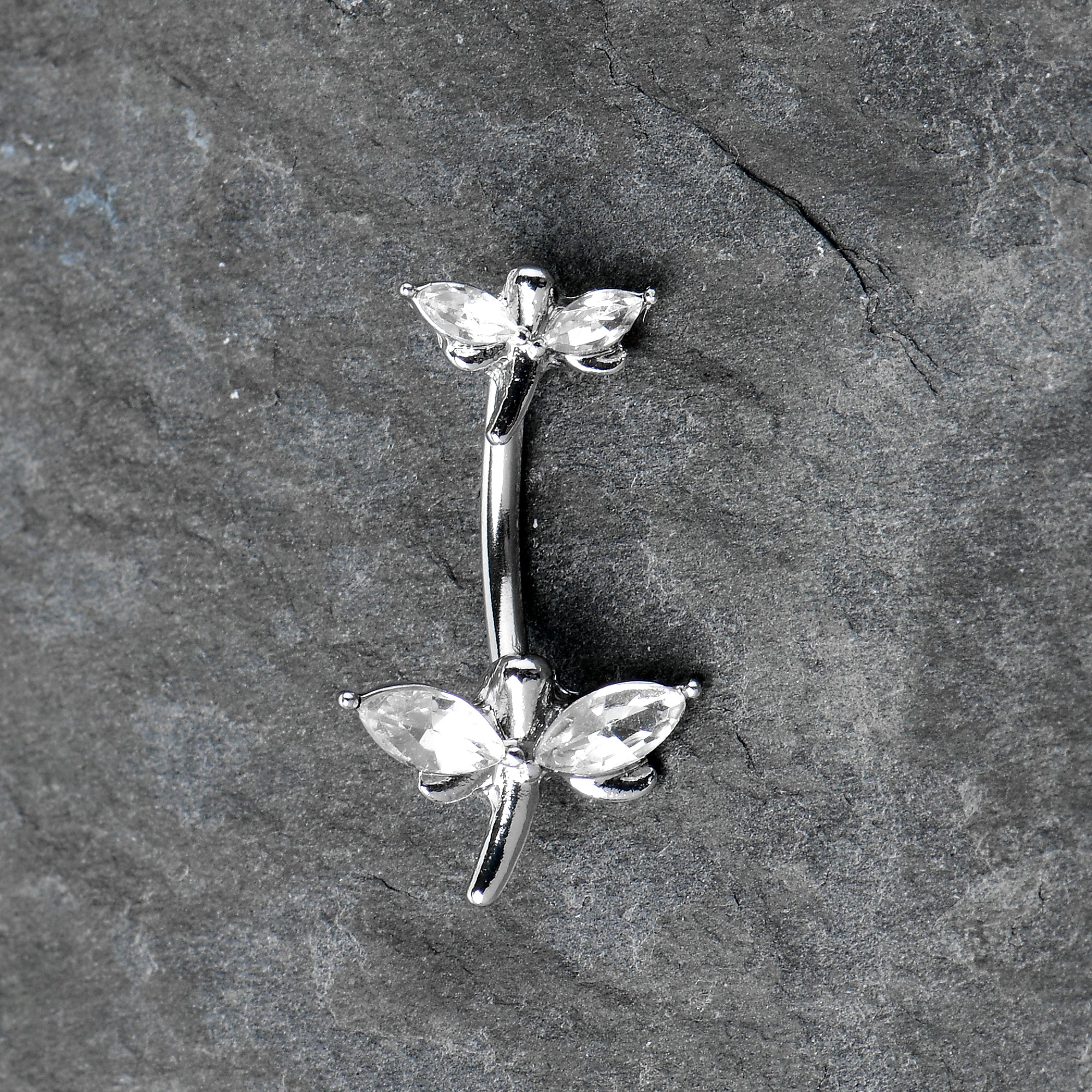 BodyCandy Clear Gem Simple Stylized Dragonfly Double Mount Belly Ring — alternative angle
