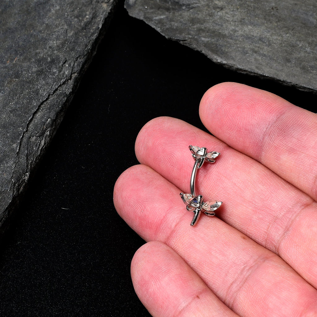 BodyCandy Clear Gem Simple Stylized Dragonfly Double Mount Belly Ring — in-use photo