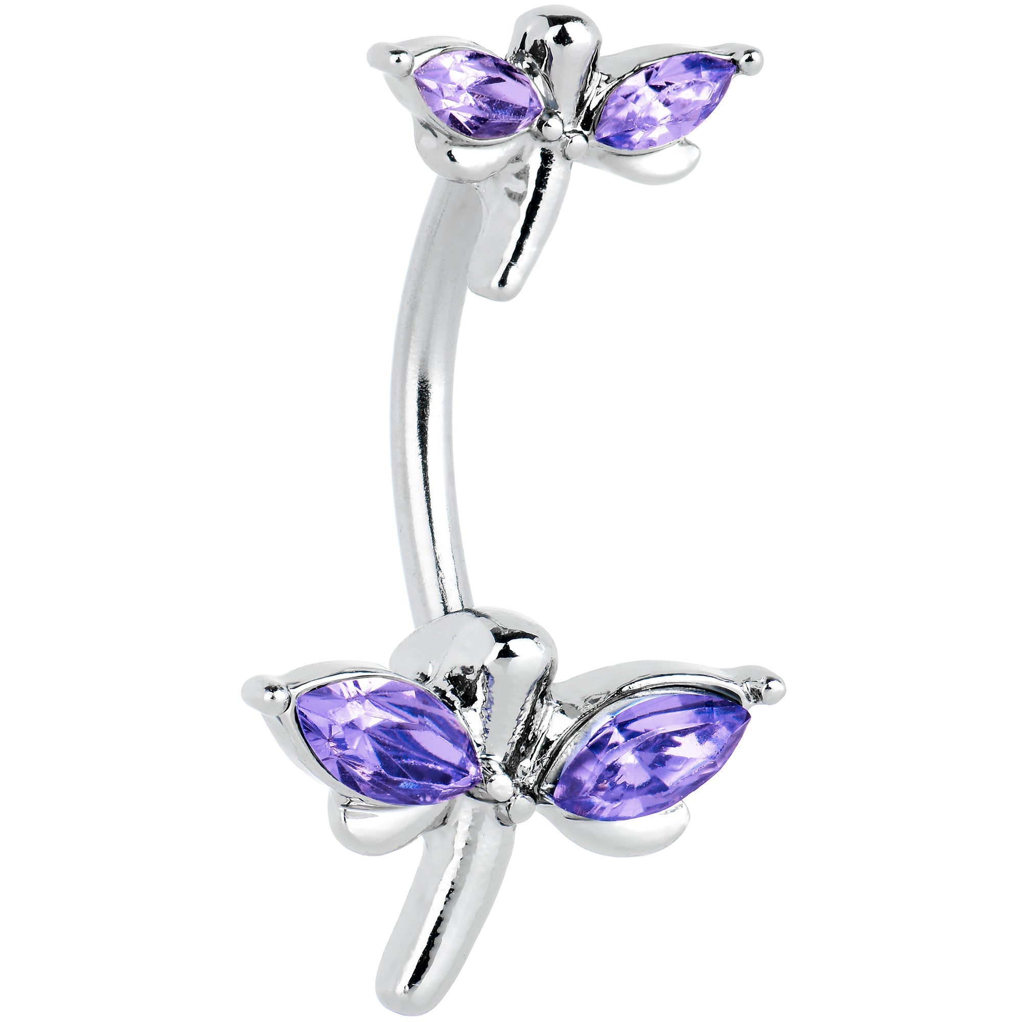 BodyCandy Purple Gem Simple Stylized Dragonfly Double Mount Belly Ring — main product shot