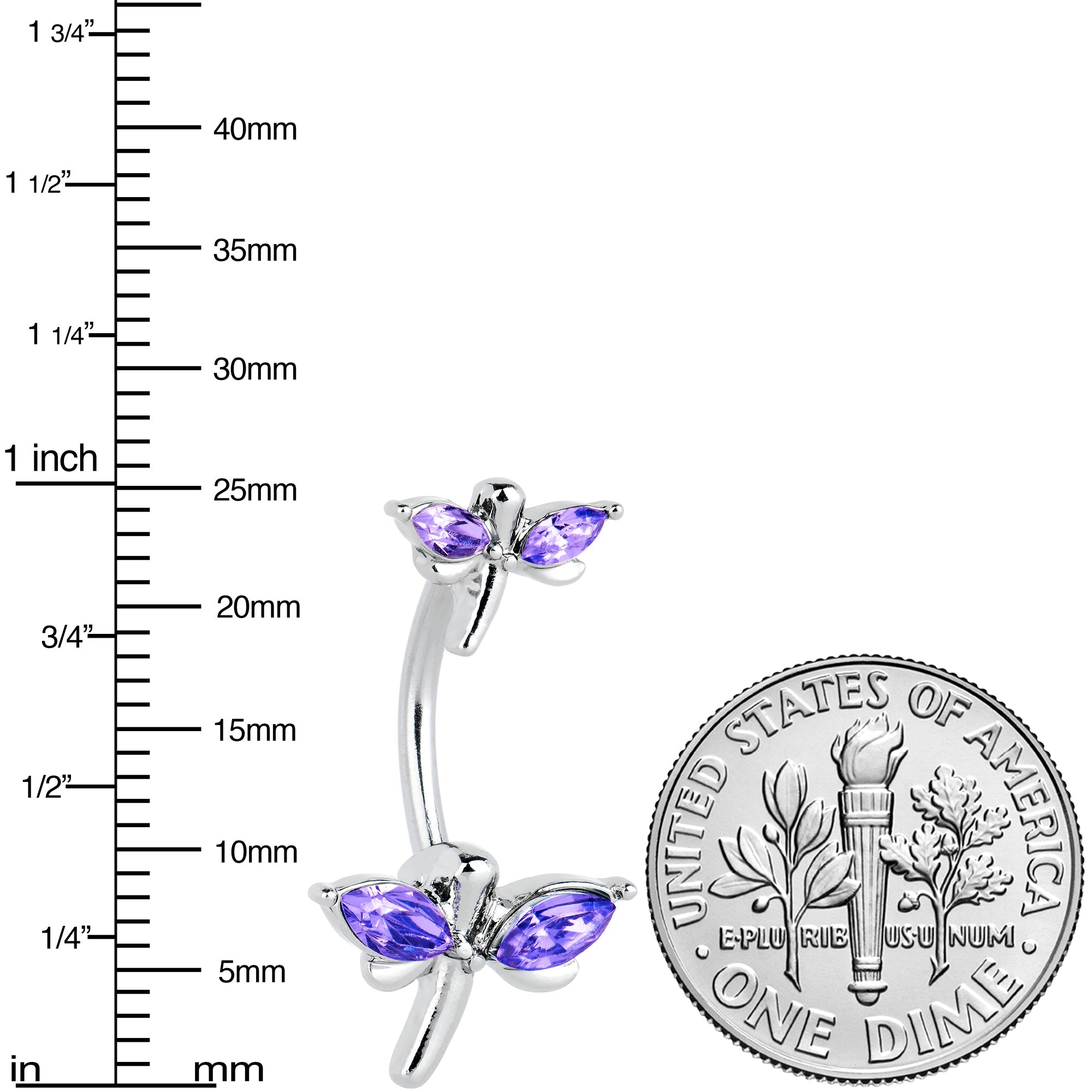 BodyCandy Purple Gem Simple Stylized Dragonfly Double Mount Belly Ring — lifestyle context