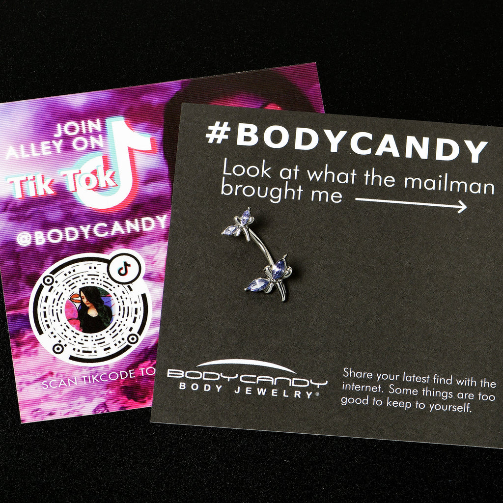 BodyCandy Purple Gem Simple Stylized Dragonfly Double Mount Belly Ring — side view