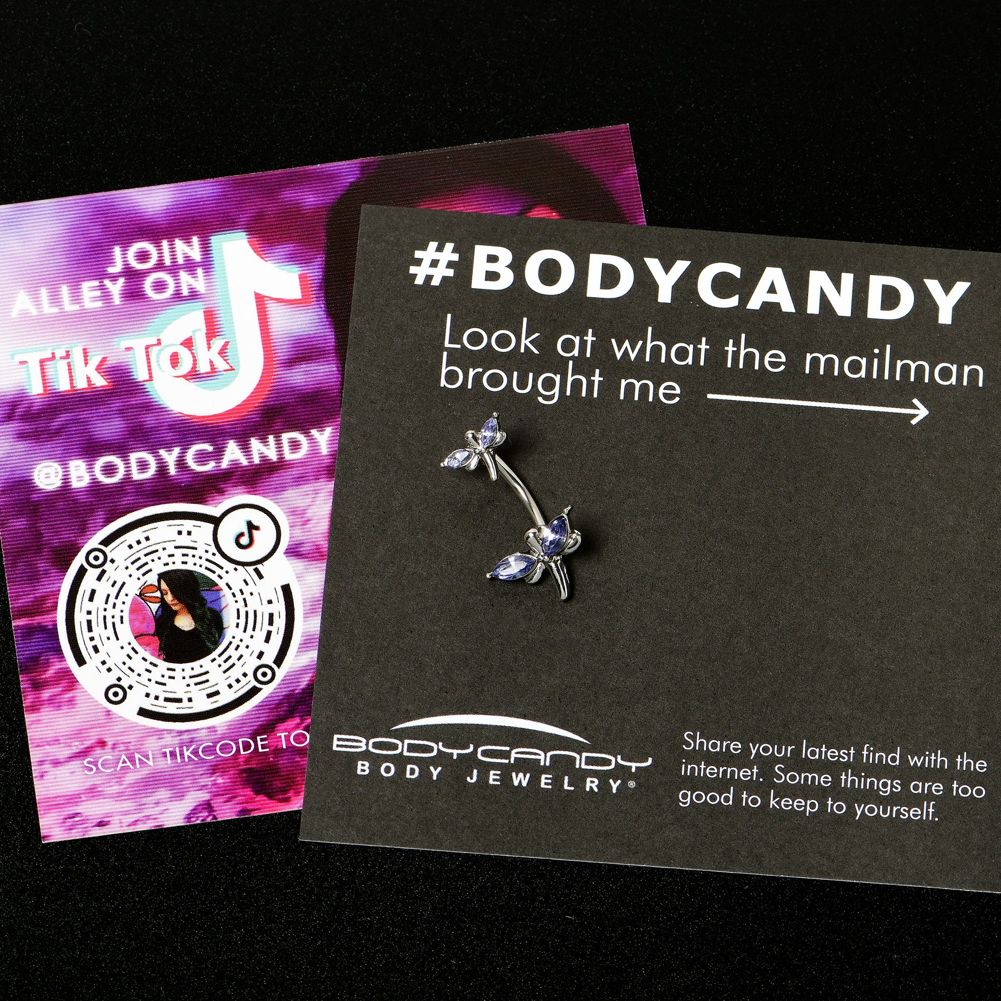 BodyCandy Purple Gem Simple Stylized Dragonfly Double Mount Belly Ring — side view