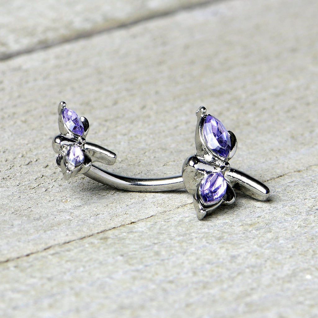 BodyCandy Purple Gem Simple Stylized Dragonfly Double Mount Belly Ring — back view