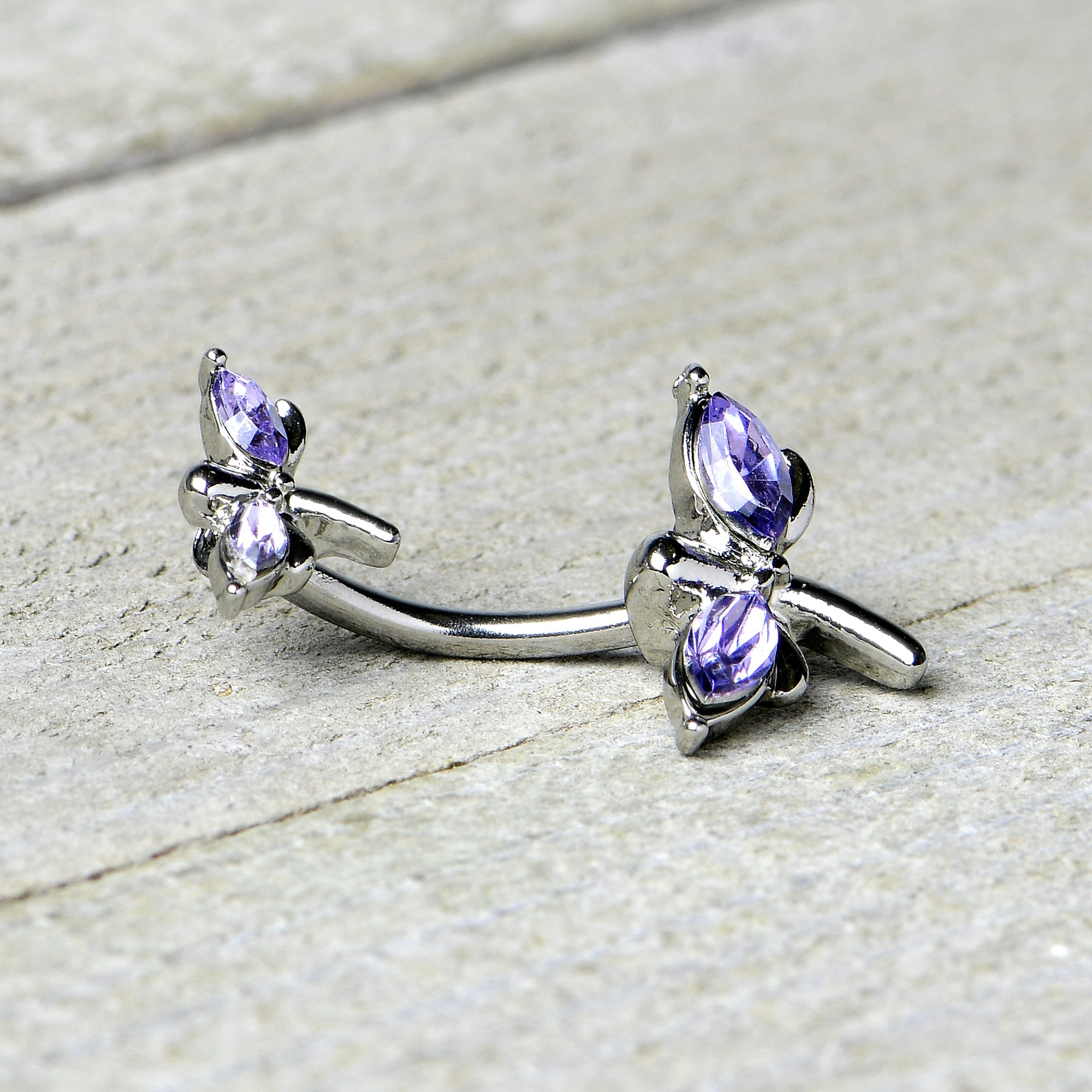 BodyCandy Purple Gem Simple Stylized Dragonfly Double Mount Belly Ring — back view
