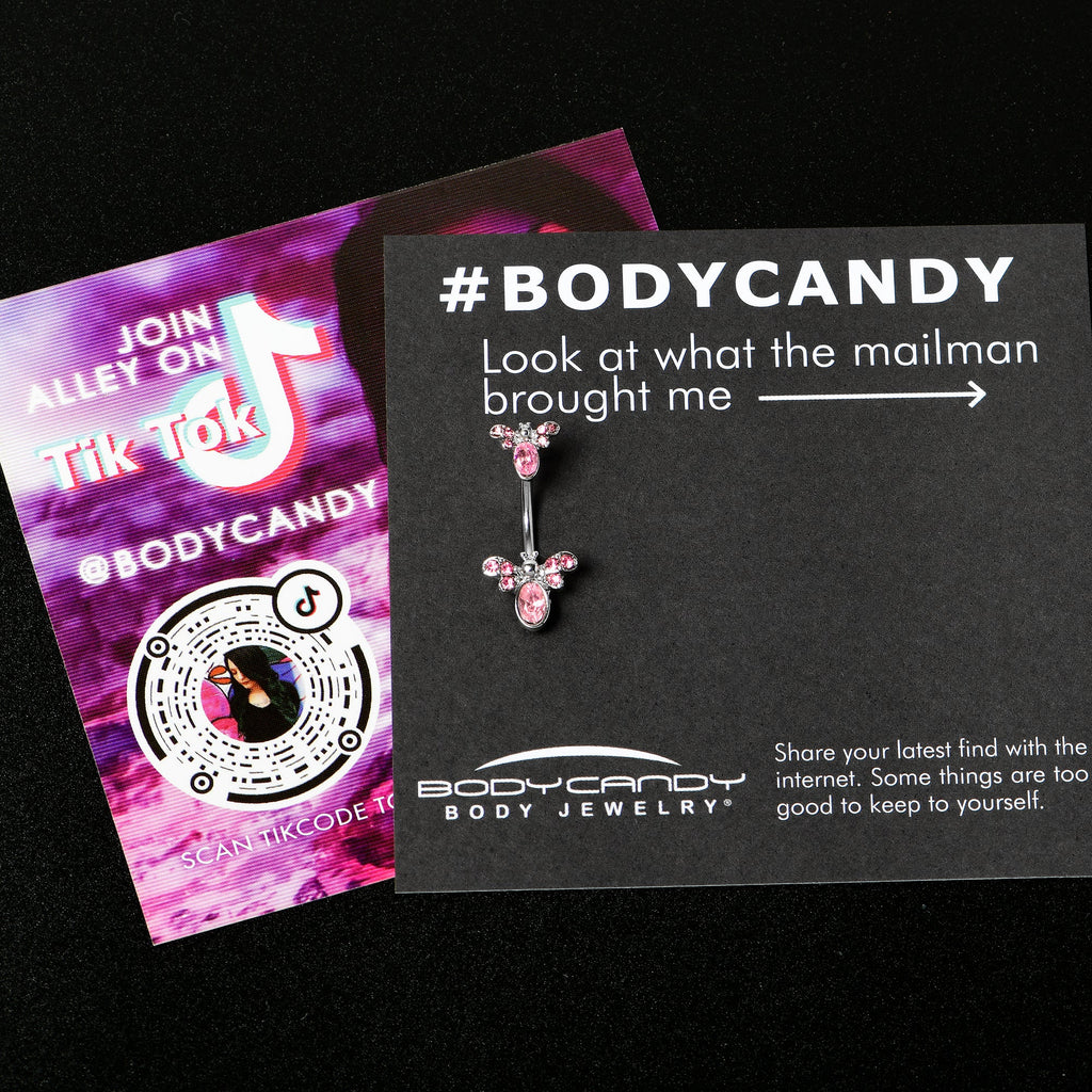 BodyCandy Pink Gem Fanciful Butterfly Double Mount Belly Ring — side view