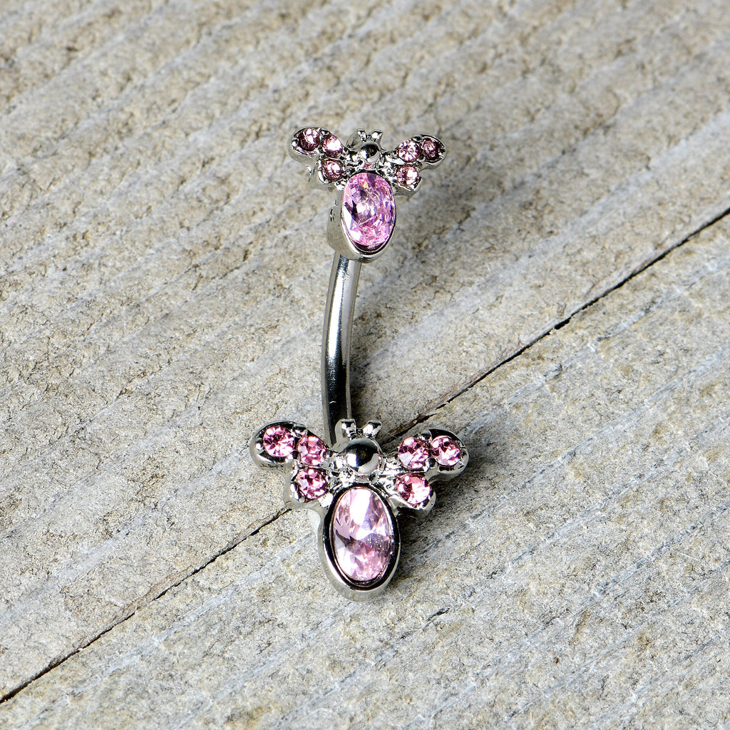 BodyCandy Pink Gem Fanciful Butterfly Double Mount Belly Ring — back view
