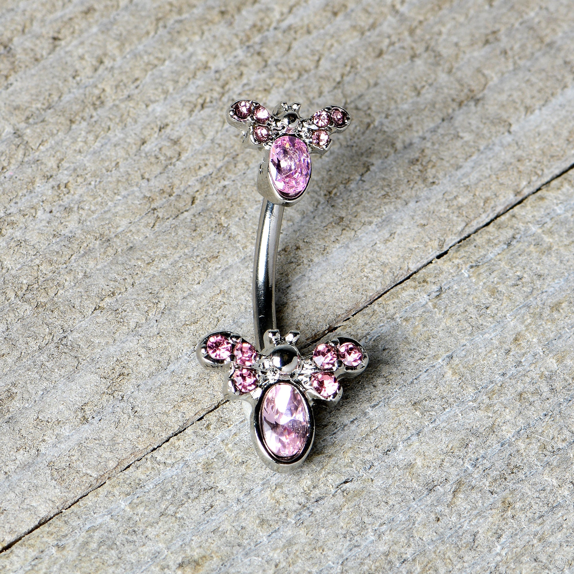 BodyCandy Pink Gem Fanciful Butterfly Double Mount Belly Ring — back view