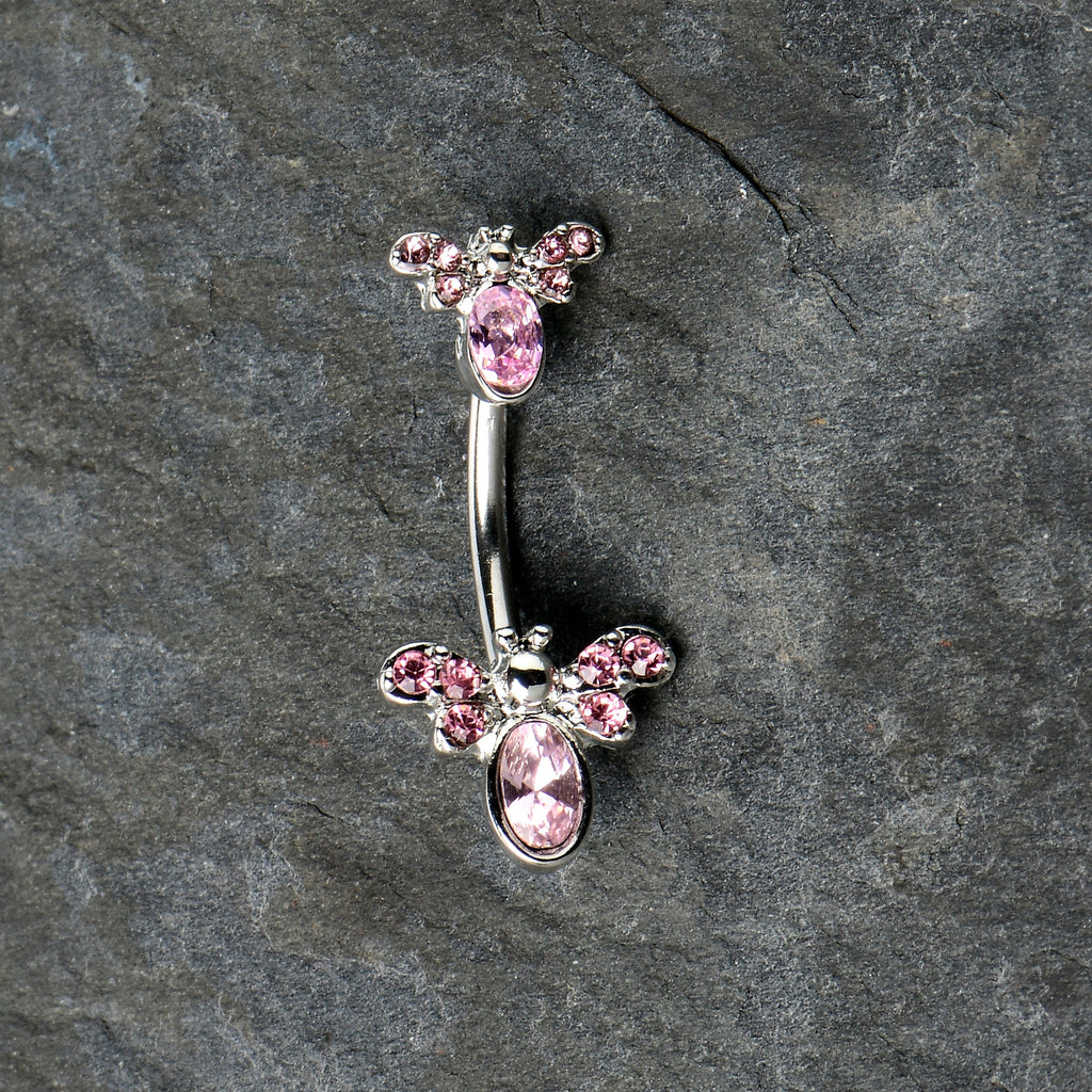BodyCandy Pink Gem Fanciful Butterfly Double Mount Belly Ring — in-use photo