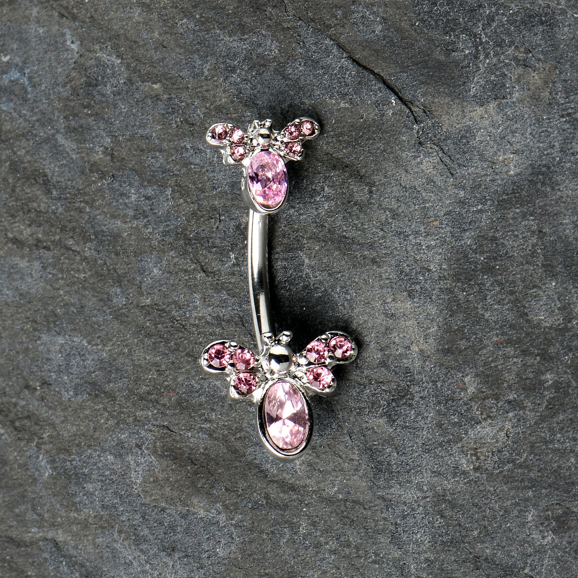 BodyCandy Pink Gem Fanciful Butterfly Double Mount Belly Ring — in-use photo