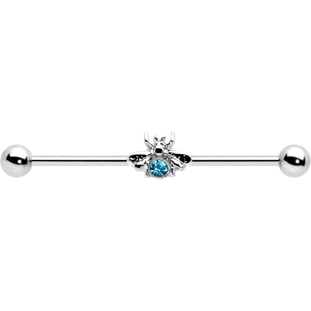 BodyCandy 14G Blue Gem Bee Beautiful Insect Industrial Barbell 38mm — detail close-up