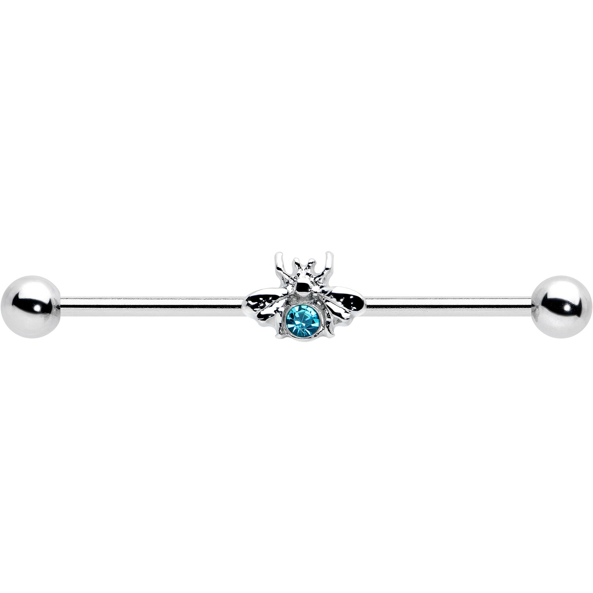 BodyCandy 14G Blue Gem Bee Beautiful Insect Industrial Barbell 38mm — detail close-up