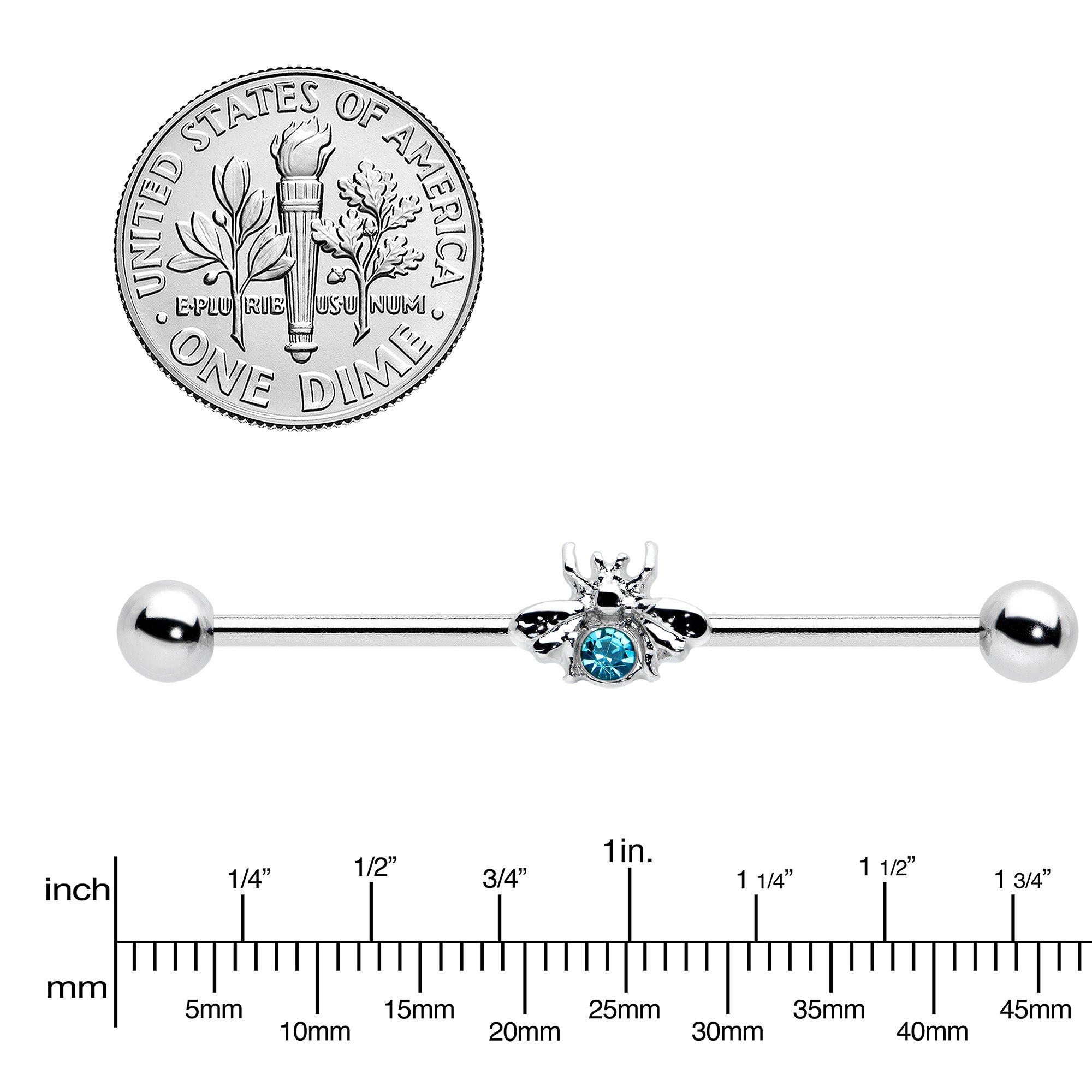 BodyCandy 14G Blue Gem Bee Beautiful Insect Industrial Barbell 38mm — lifestyle context