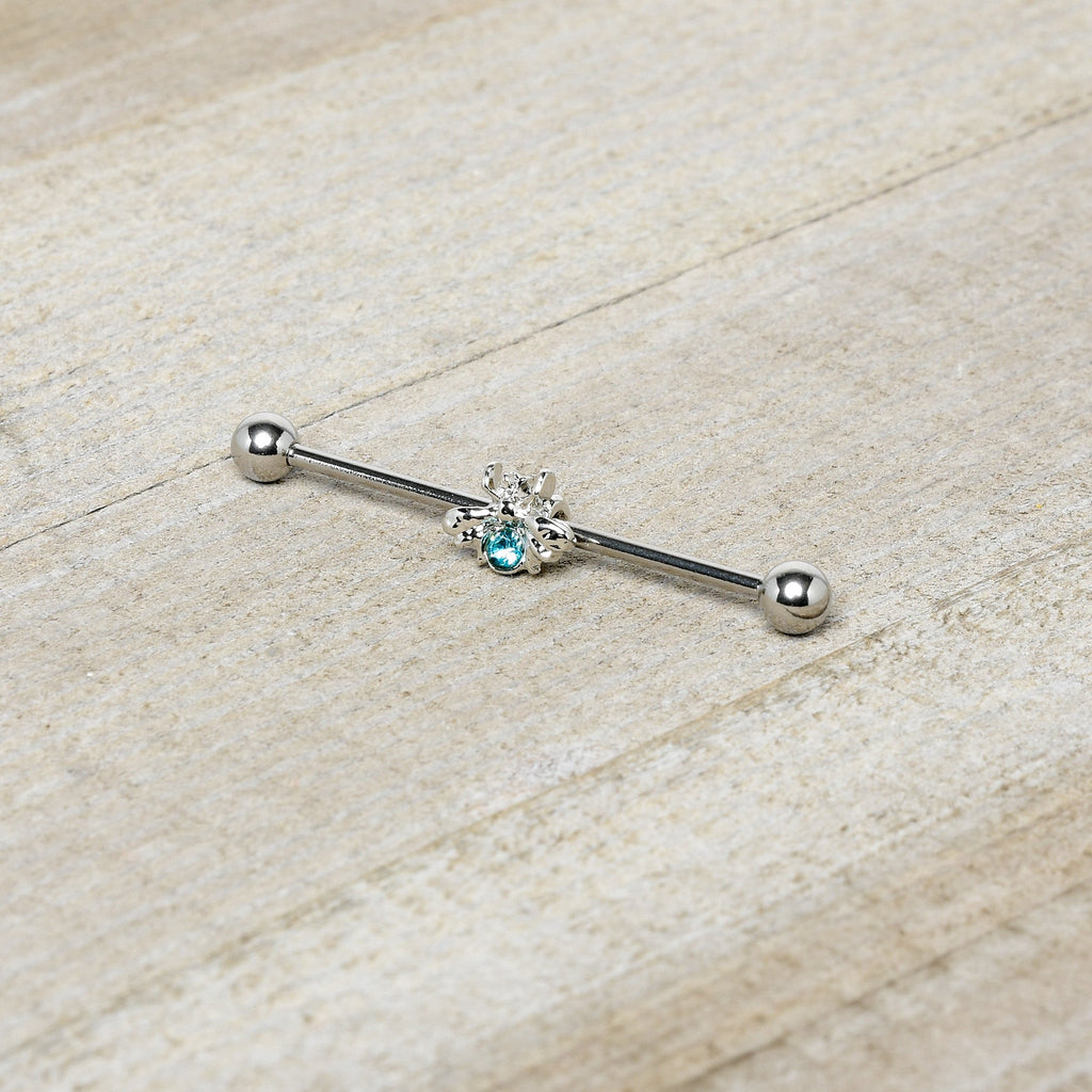 BodyCandy 14G Blue Gem Bee Beautiful Insect Industrial Barbell 38mm — side view