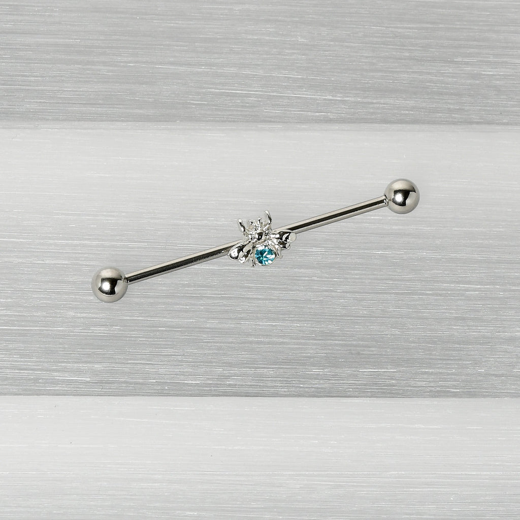 BodyCandy 14G Blue Gem Bee Beautiful Insect Industrial Barbell 38mm — back view