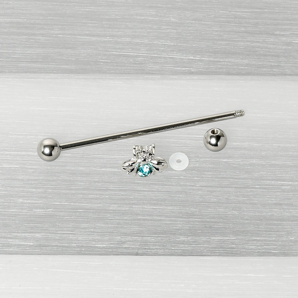 BodyCandy 14G Blue Gem Bee Beautiful Insect Industrial Barbell 38mm — alternative angle