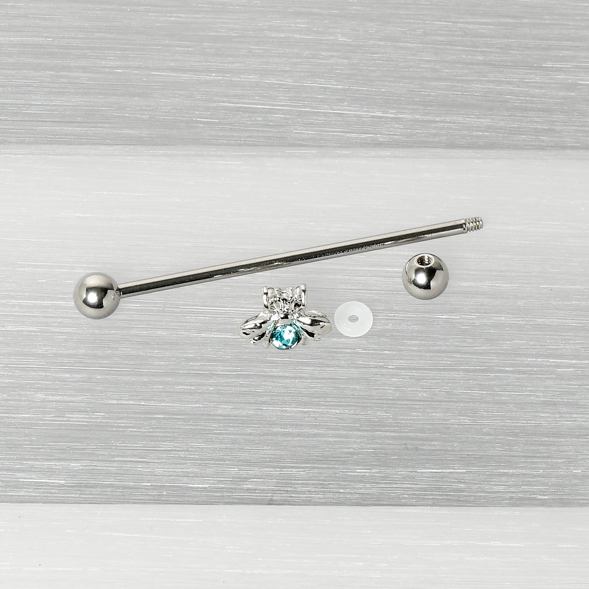 BodyCandy 14G Blue Gem Bee Beautiful Insect Industrial Barbell 38mm — alternative angle