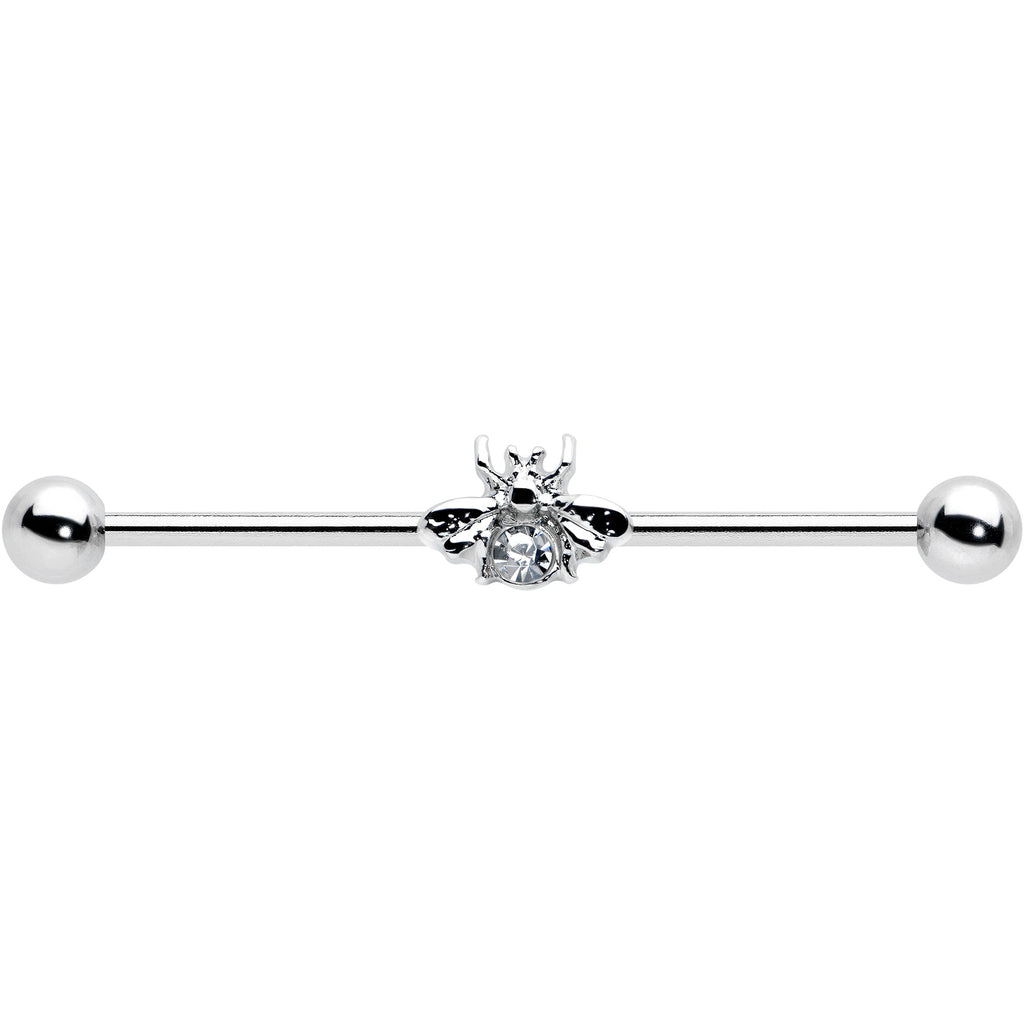BodyCandy 14G Clear Gem Bee Beautiful Insect Industrial Barbell 38mm — detail close-up