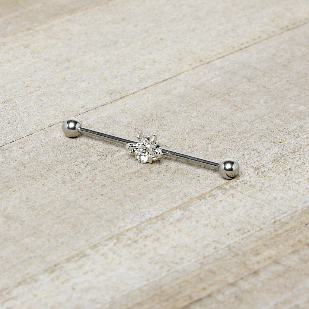 BodyCandy 14G Clear Gem Bee Beautiful Insect Industrial Barbell 38mm — side view