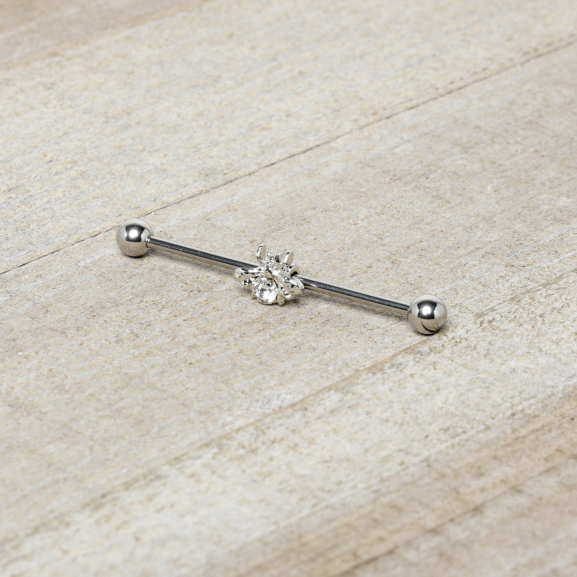 BodyCandy 14G Clear Gem Bee Beautiful Insect Industrial Barbell 38mm — side view