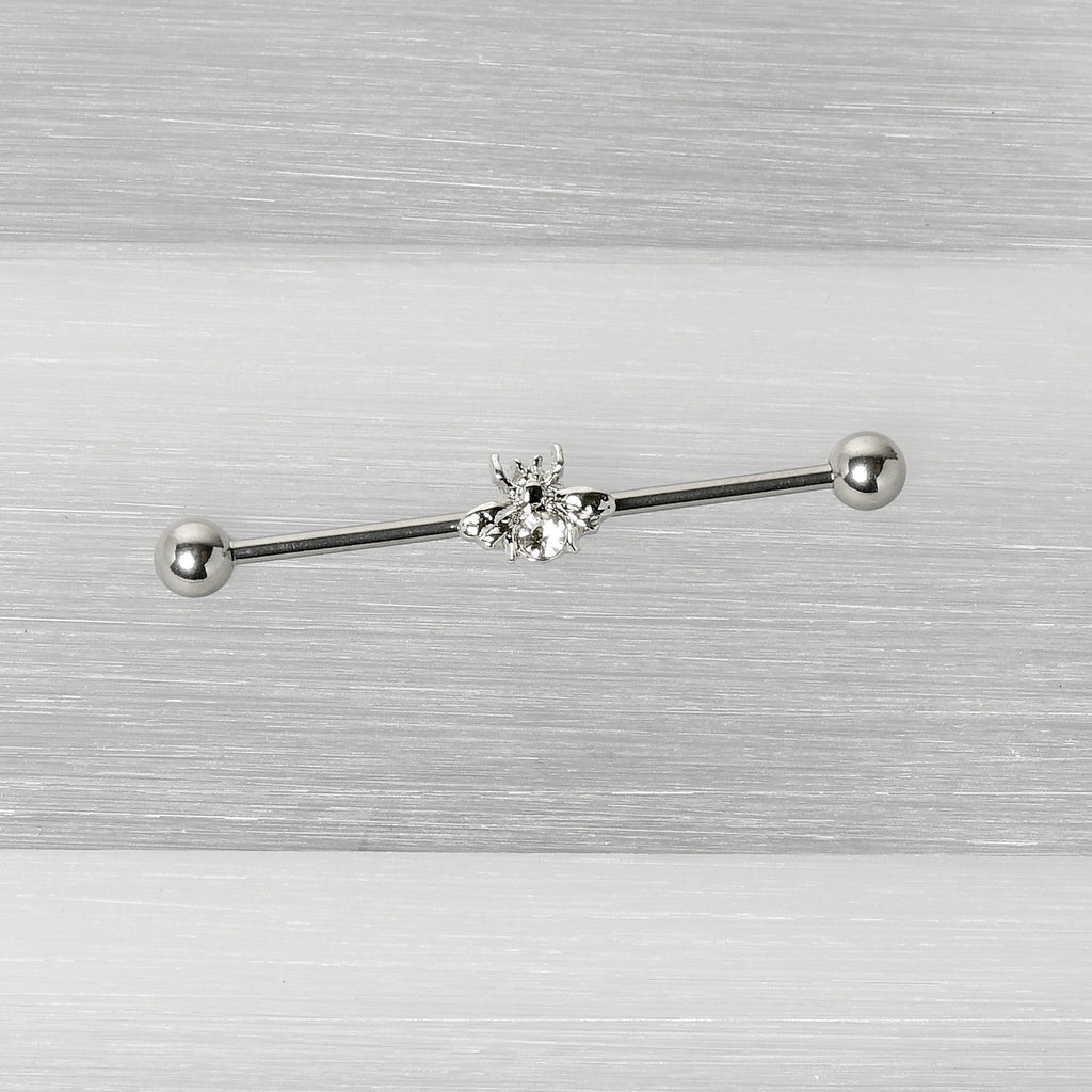 BodyCandy 14G Clear Gem Bee Beautiful Insect Industrial Barbell 38mm — back view