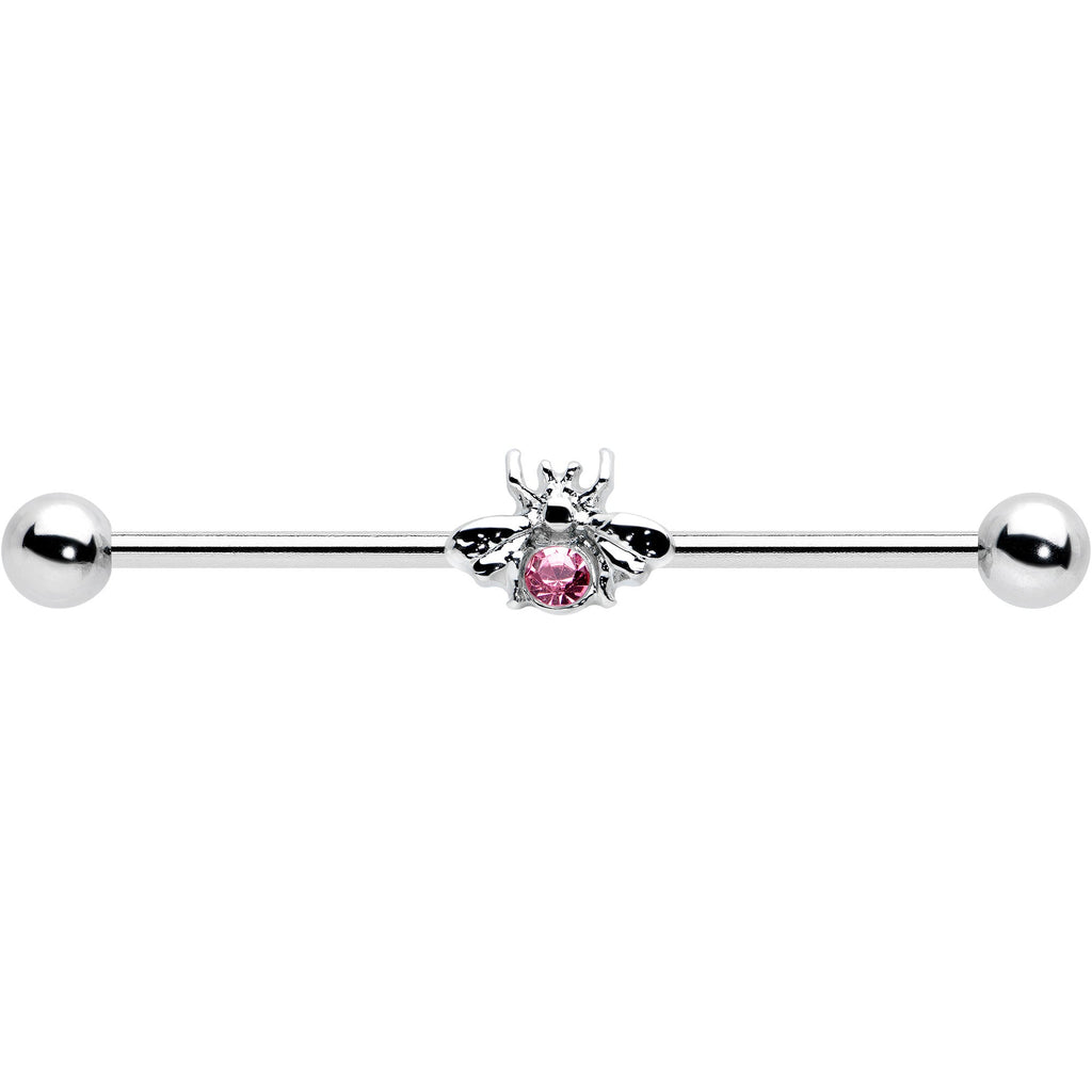 BodyCandy 14G Pink Gem Bee Beautiful Insect Industrial Barbell 38mm — detail close-up