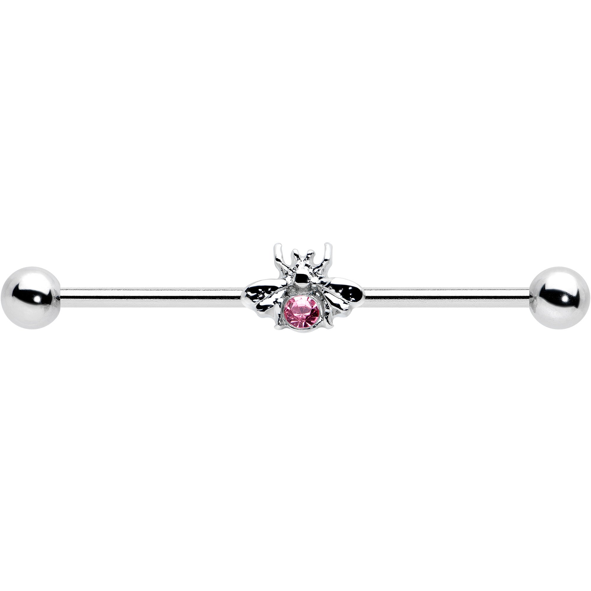 BodyCandy 14G Pink Gem Bee Beautiful Insect Industrial Barbell 38mm — detail close-up