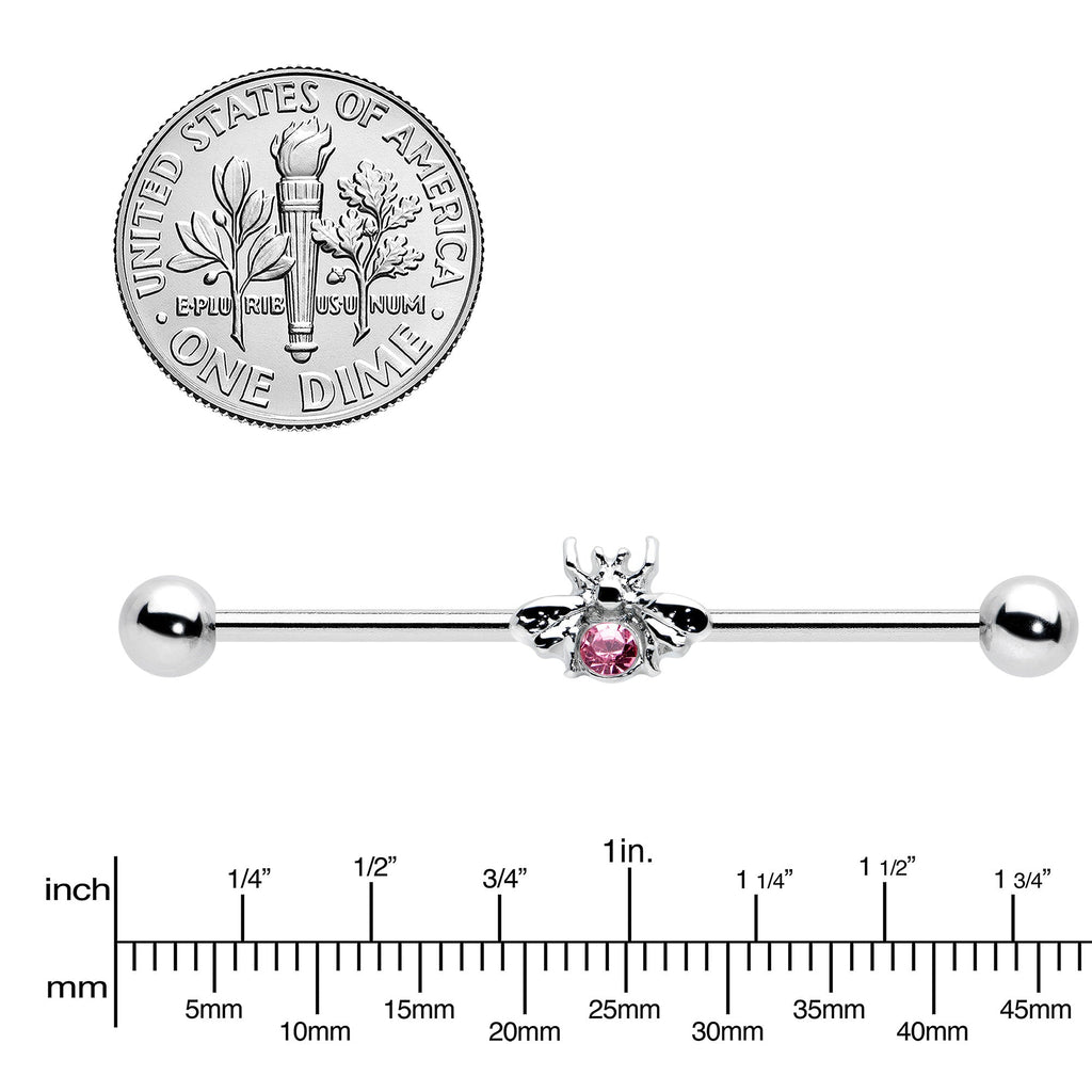 BodyCandy 14G Pink Gem Bee Beautiful Insect Industrial Barbell 38mm — lifestyle context