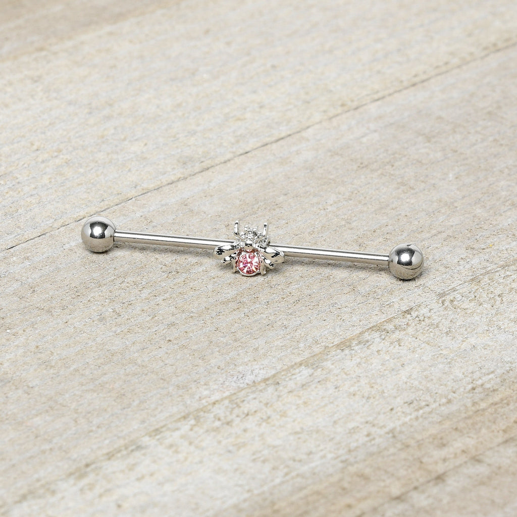 BodyCandy 14G Pink Gem Bee Beautiful Insect Industrial Barbell 38mm — side view