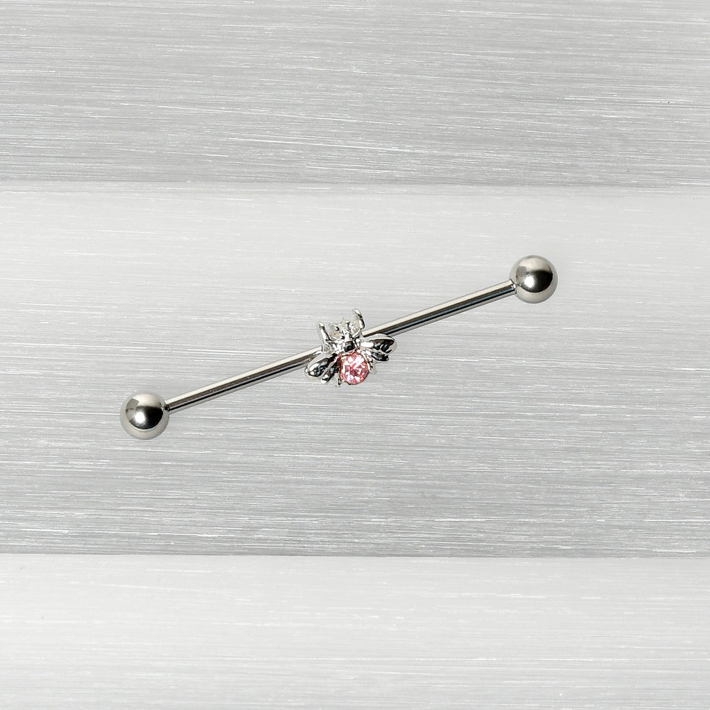 BodyCandy 14G Pink Gem Bee Beautiful Insect Industrial Barbell 38mm — back view