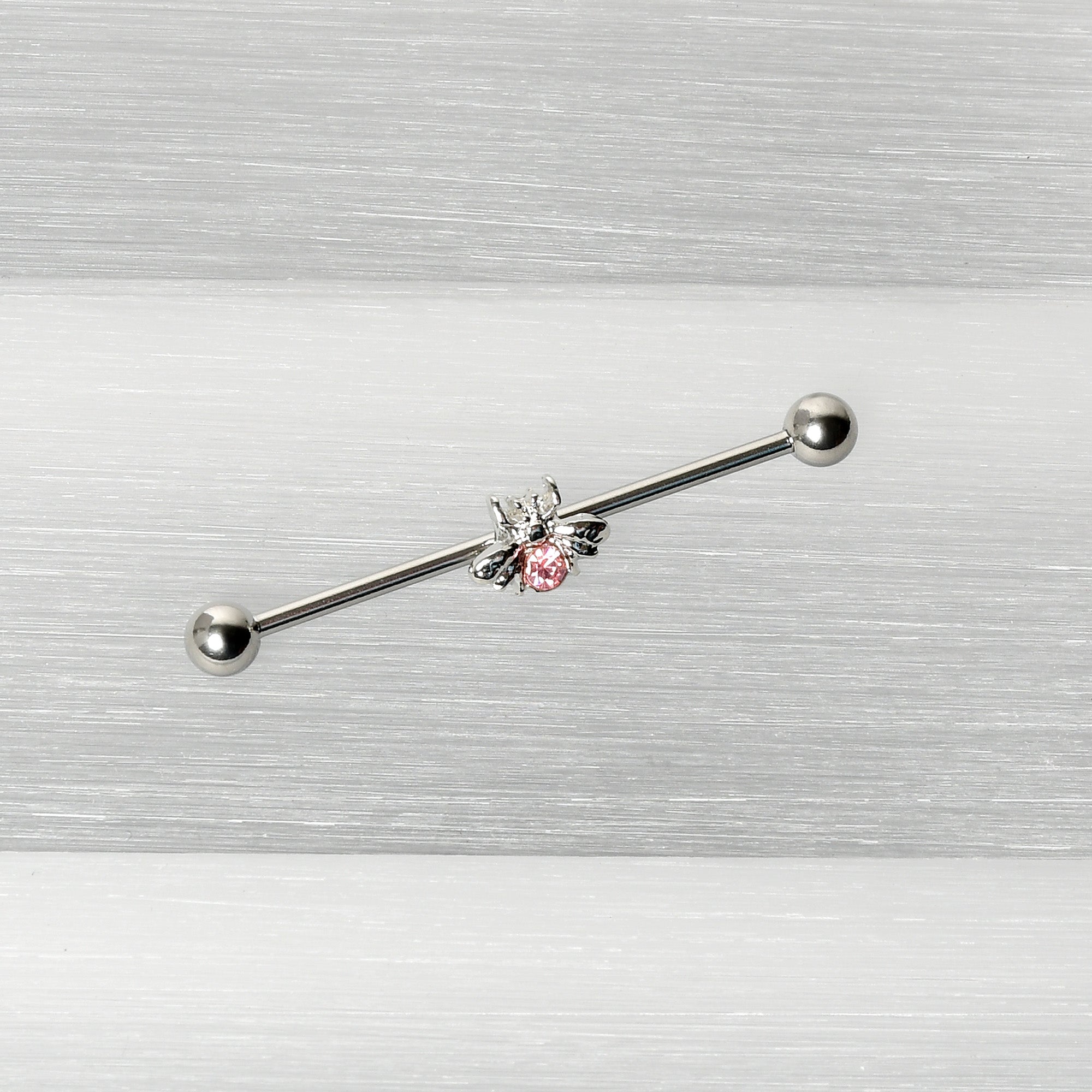 BodyCandy 14G Pink Gem Bee Beautiful Insect Industrial Barbell 38mm — back view