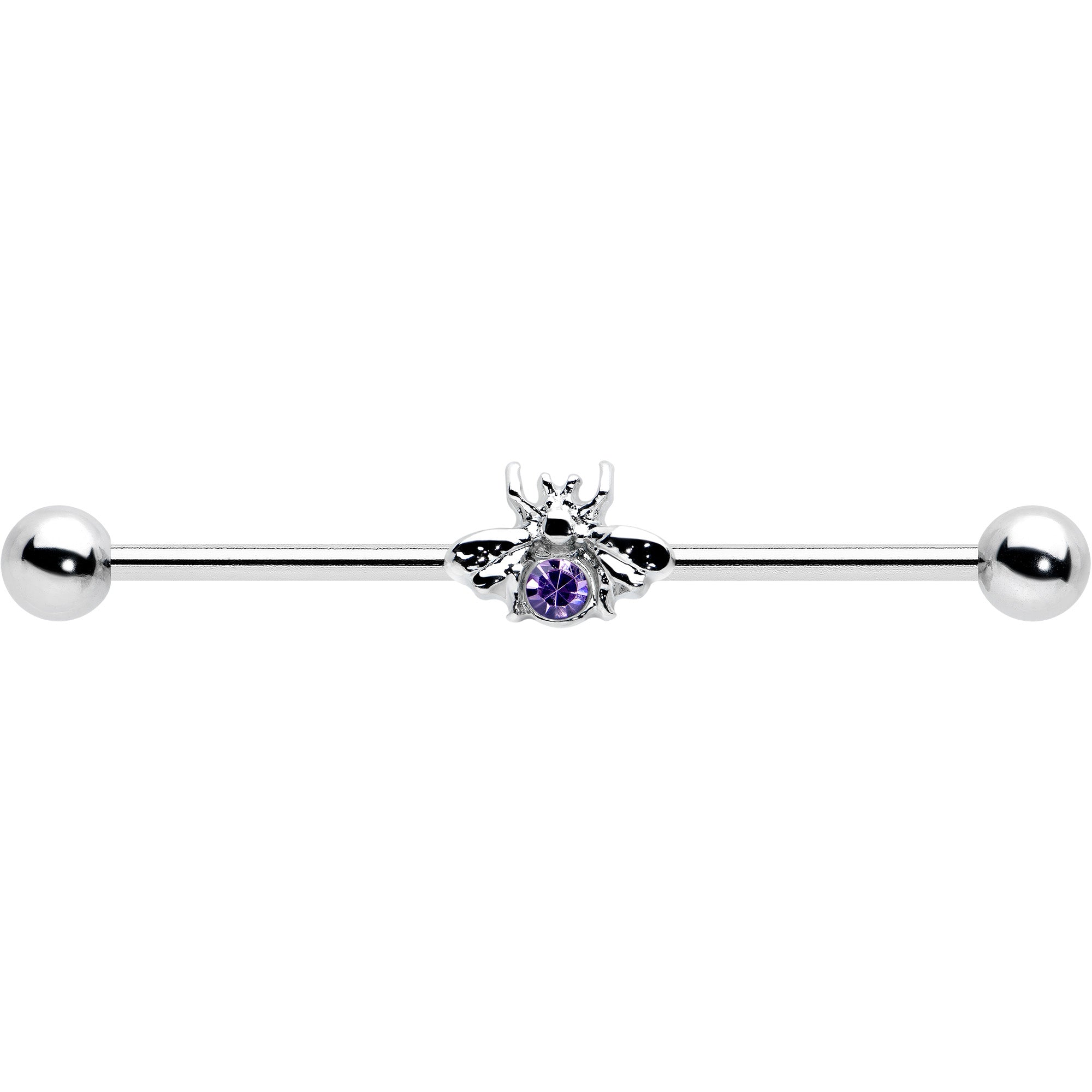 BodyCandy 14G Purple Gem Bee Beautiful Insect Industrial Barbell 38mm — detail close-up