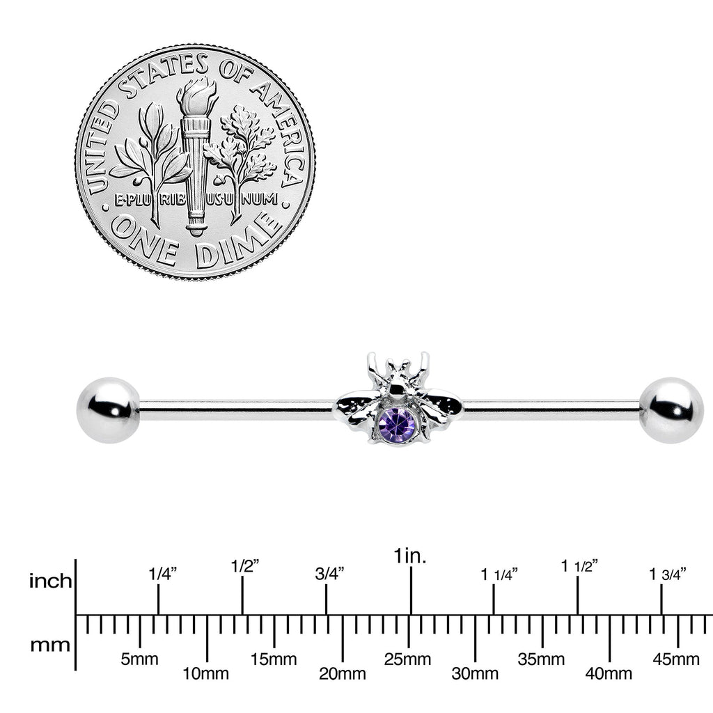 BodyCandy 14G Purple Gem Bee Beautiful Insect Industrial Barbell 38mm — lifestyle context