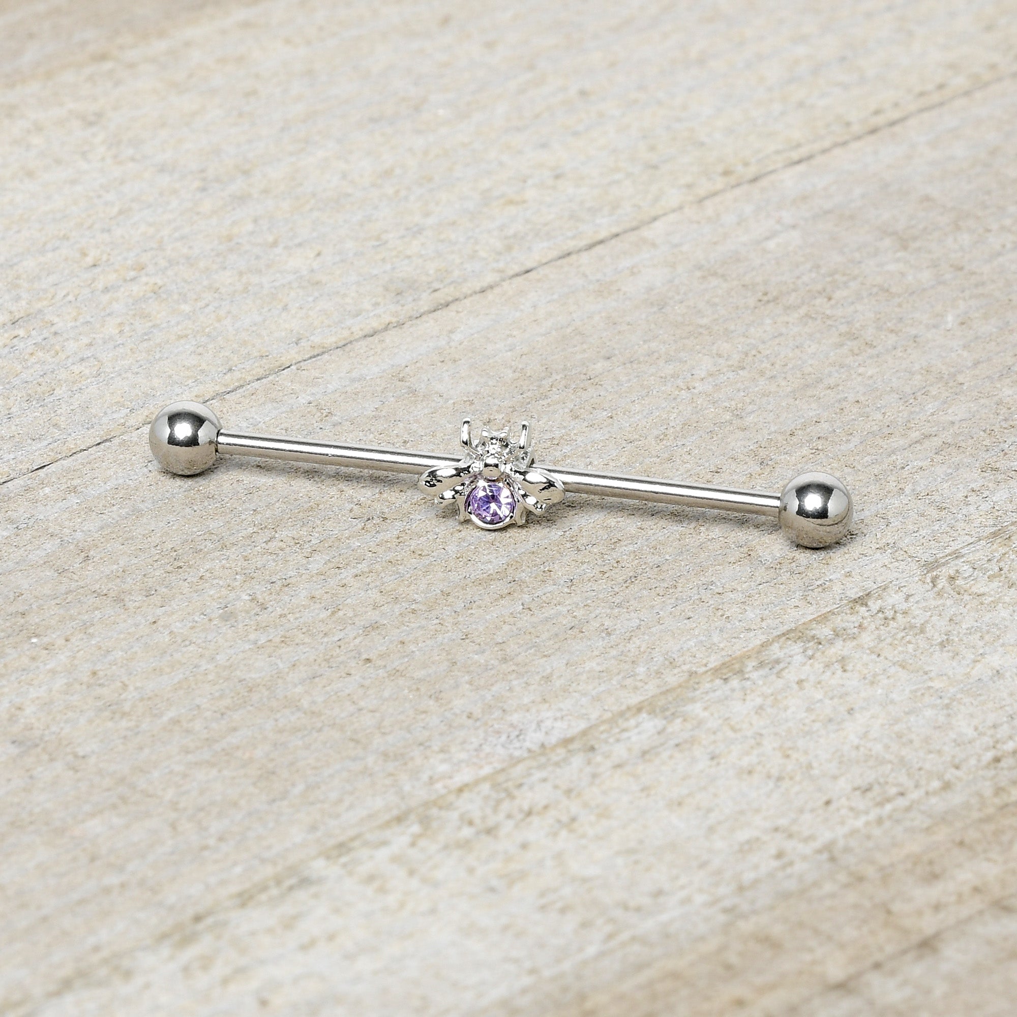BodyCandy 14G Purple Gem Bee Beautiful Insect Industrial Barbell 38mm — side view