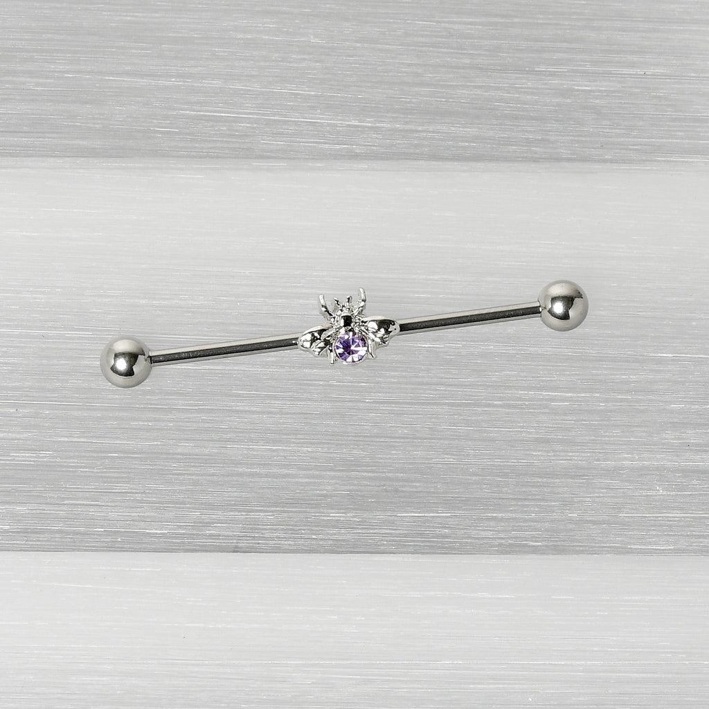 BodyCandy 14G Purple Gem Bee Beautiful Insect Industrial Barbell 38mm — back view