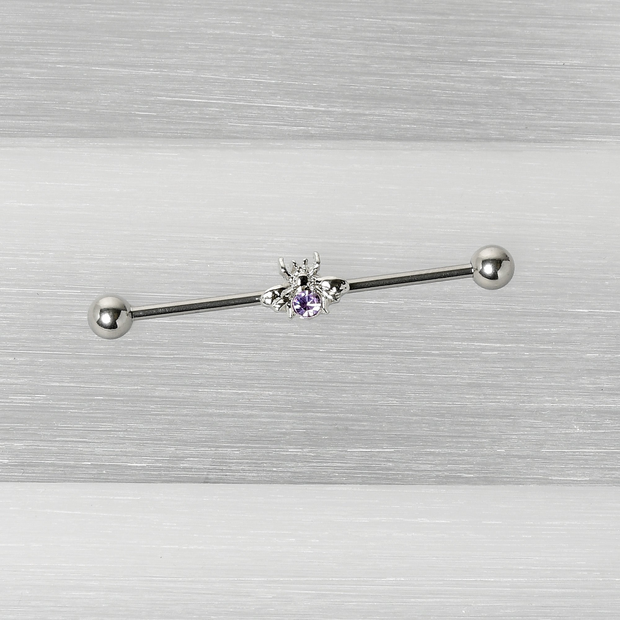 BodyCandy 14G Purple Gem Bee Beautiful Insect Industrial Barbell 38mm — back view