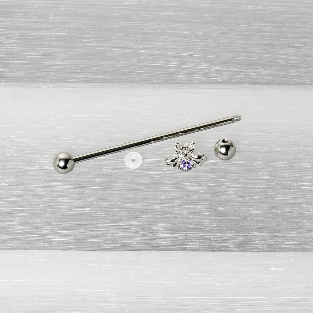 BodyCandy 14G Purple Gem Bee Beautiful Insect Industrial Barbell 38mm — alternative angle