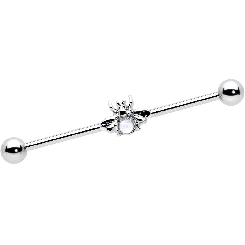 BodyCandy 14G White Faux Opal Bee Beautiful Insect Industrial Barbell 38mm — main product shot