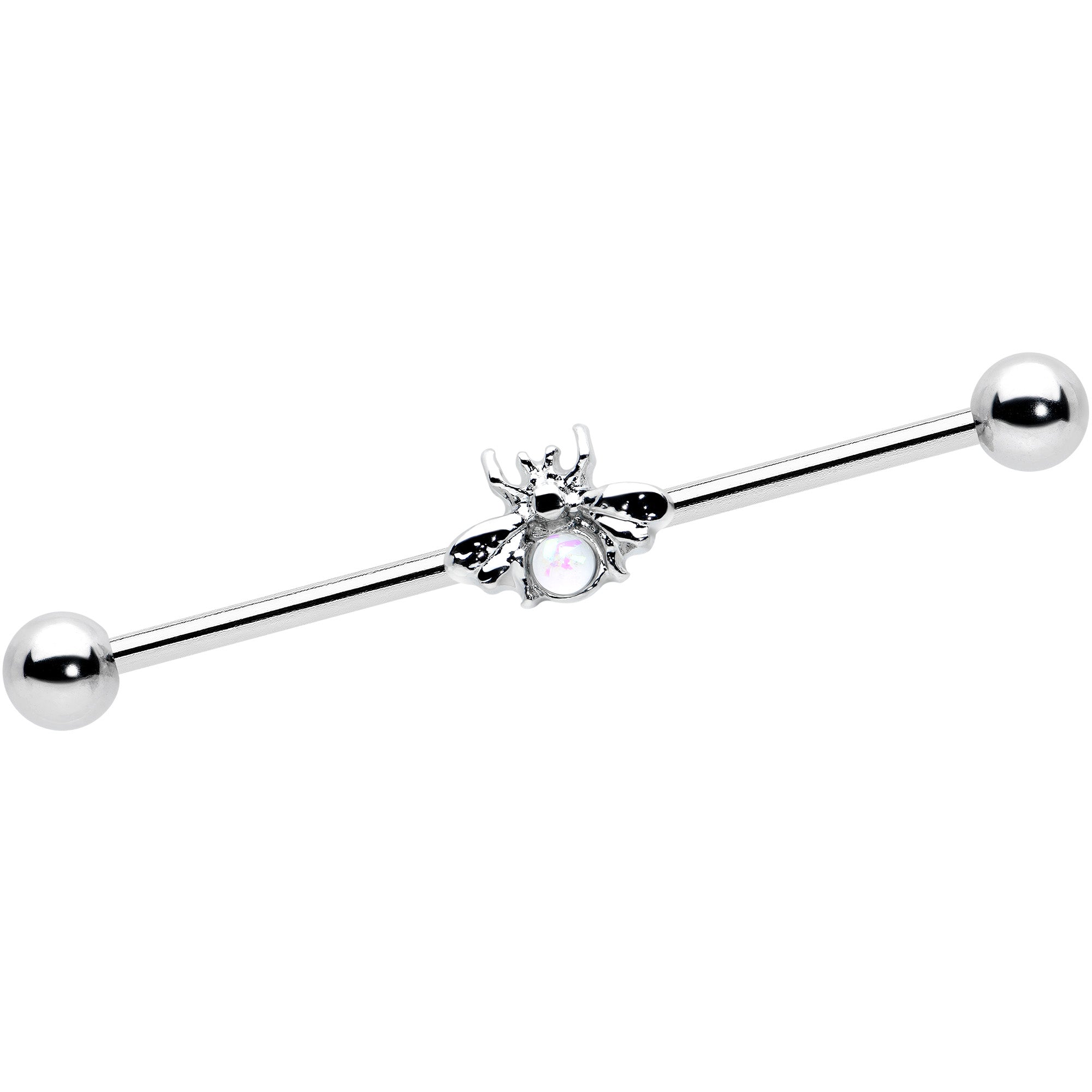 BodyCandy 14G White Faux Opal Bee Beautiful Insect Industrial Barbell 38mm — main product shot